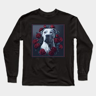 Dogo argentinian red roses Long Sleeve T-Shirt